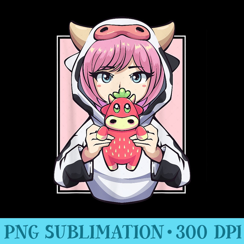 Anime Girl for Cow Lovers and Strawberry Kawaii Cow ns - PNG Download Icon - Capture Imagination with Every Detail