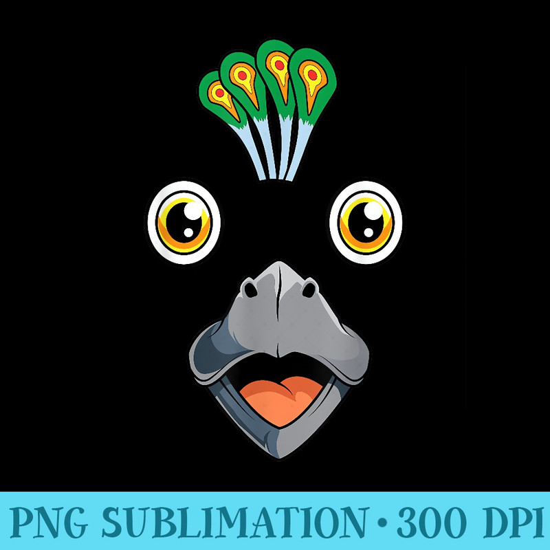 Peacock cute kawaii peafowl face Funny Halloween costume - Shirt Clipart Free PNG - Perfect for Sublimation Art