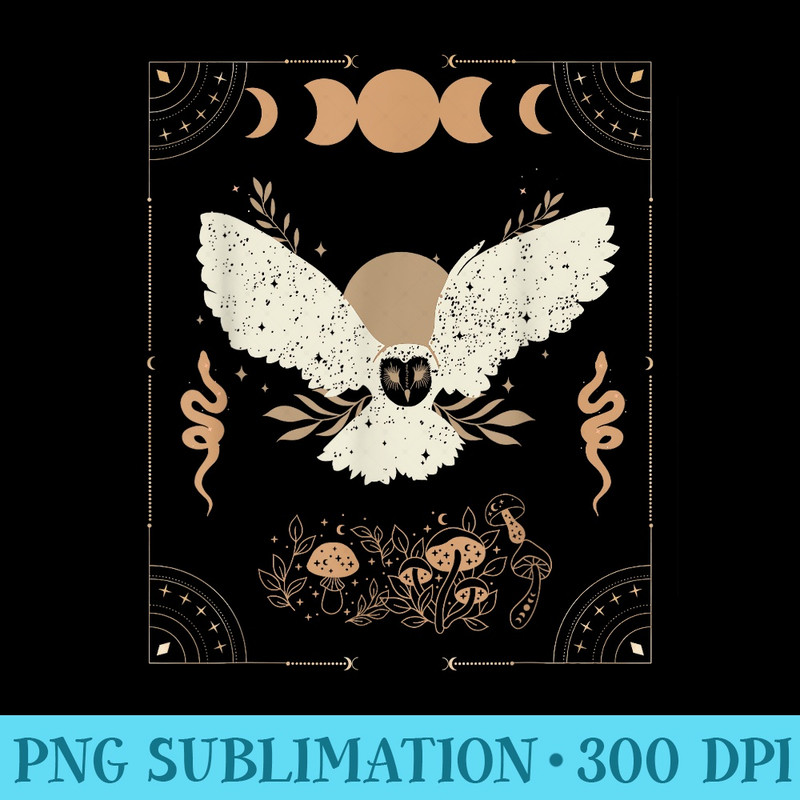 Dark Academia Aesthetic Celestial Boho Tarot Witchy Owl - Shirt Print PNG - Premium Quality PNG Artwork