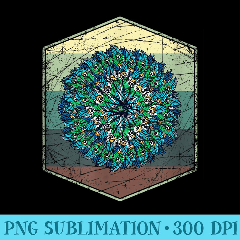 Retro Peacock Feather Mandala Peacock - PNG Graphics Download - Bring Your Designs to Life