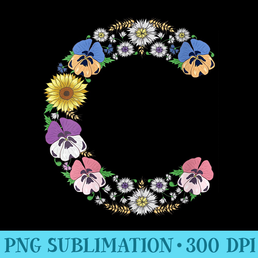 Letter C Initial Monogram Pansies Floral Alphabet Letters - PNG Download Library - Perfect for Sublimation Art