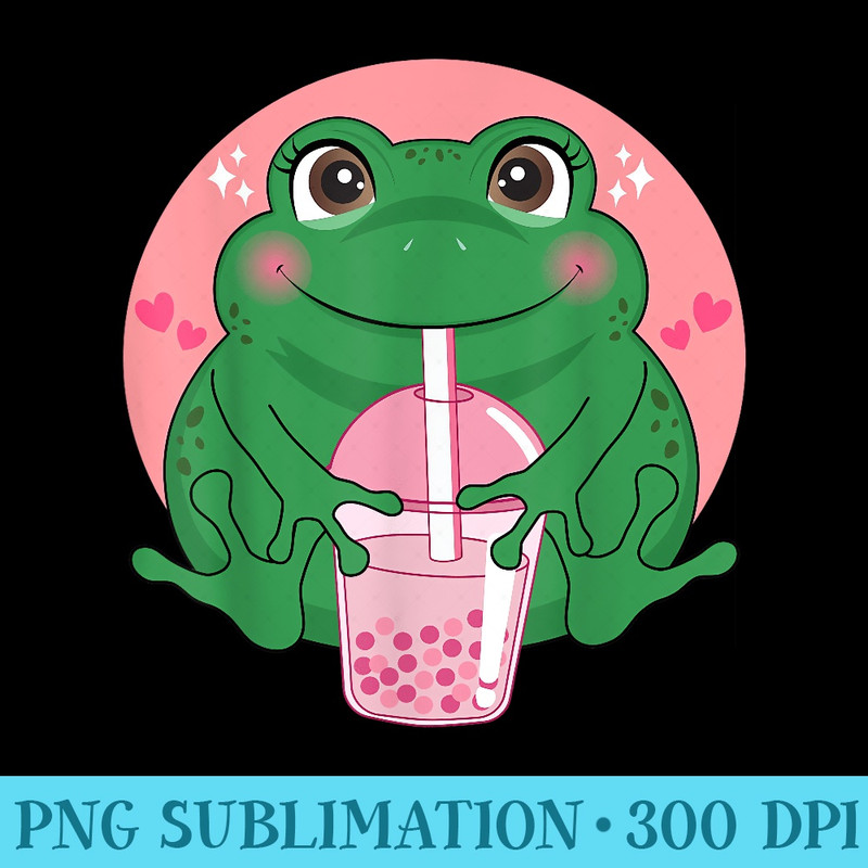Kawaii Anime Frog Drinking Boba Tea Bubble Tea Cute Japanese - PNG Graphics Download - Eco Friendly And Sustainable Digital Products