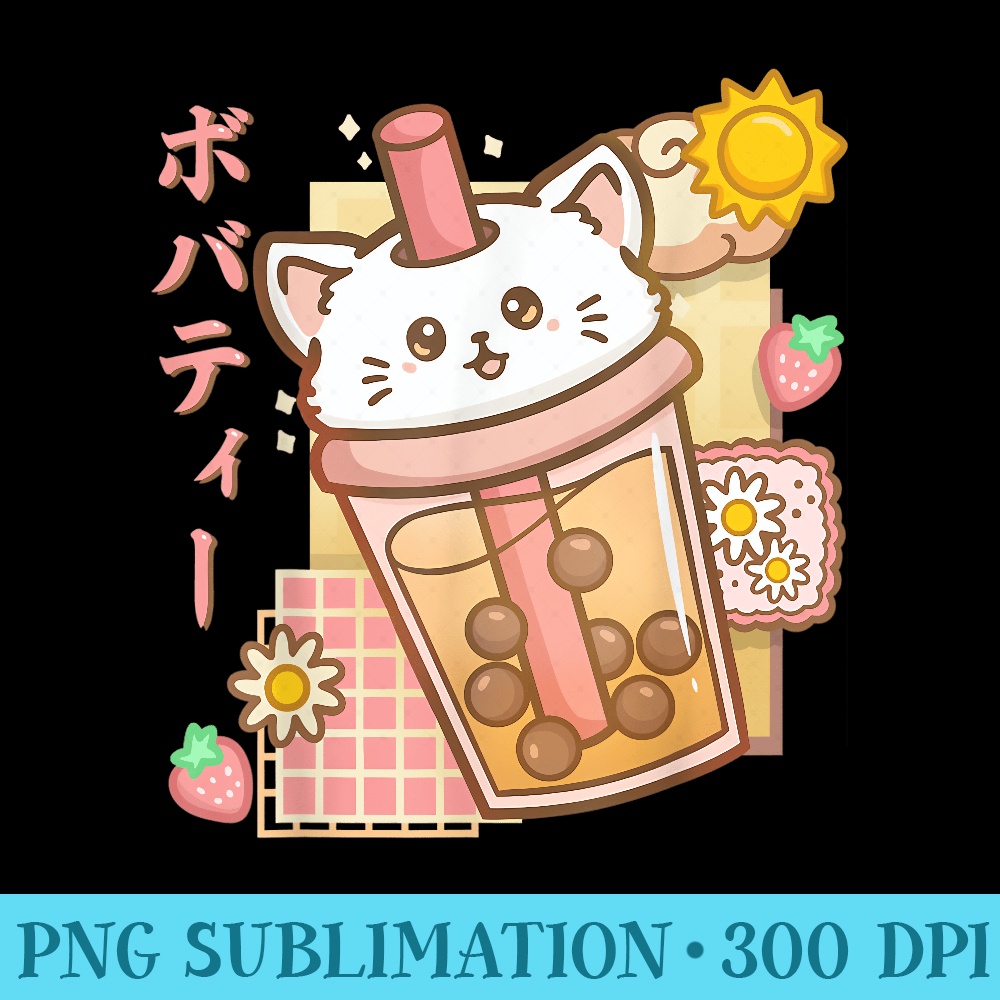 Cat Boba Tea Bubble Tea Anime Kawaii Neko Cat Boba Tea - Sublimation graphics PNG - Perfect for Sublimation Art