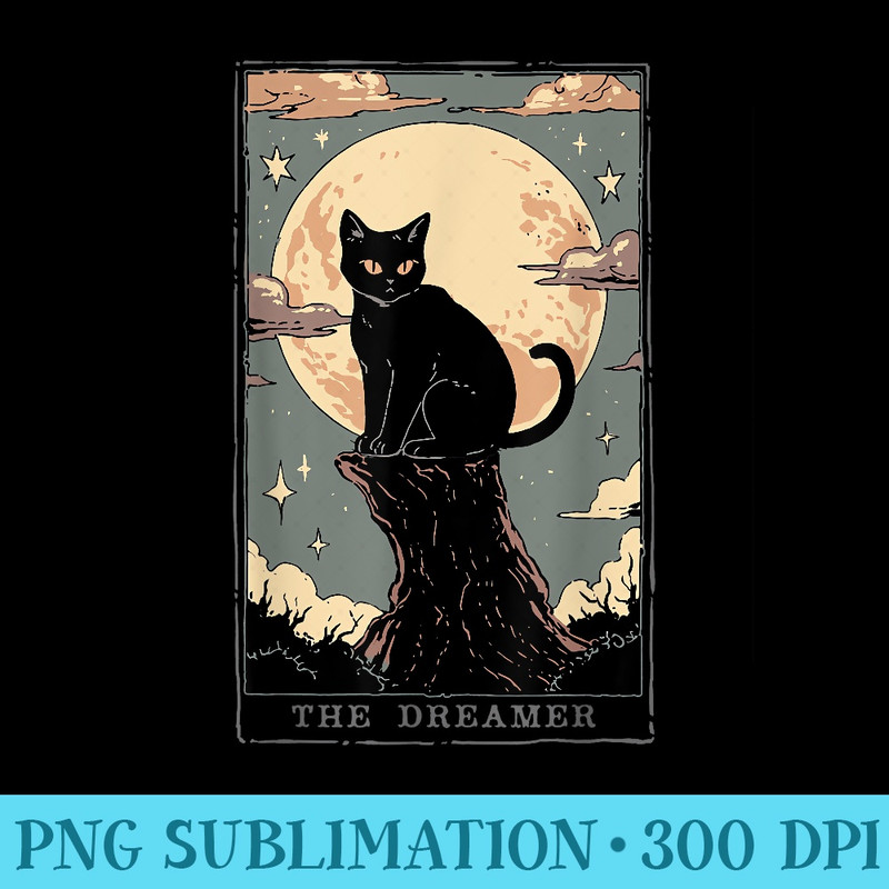 Black Cat Tarot Dreamer Dark Academia Cat Moon Cult - PNG Download Resource - Boost Your Success with this Inspirational PNG Download