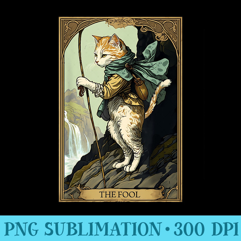 Cat Tarot Card, The Fool Tarot Card, Fool - PNG design downloads - Enhance Your Apparel with Stunning Detail