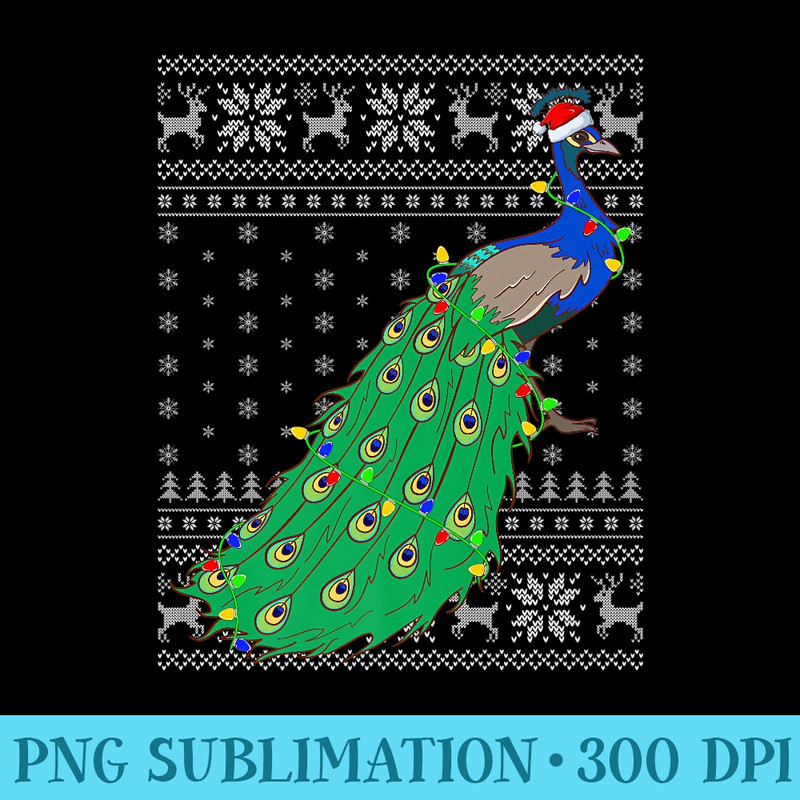 Santa Hat Peacock Bird Xmas Lighting Ugly Peacock Christmas Premium - Shirt Artwork Download - Perfect for Personalization