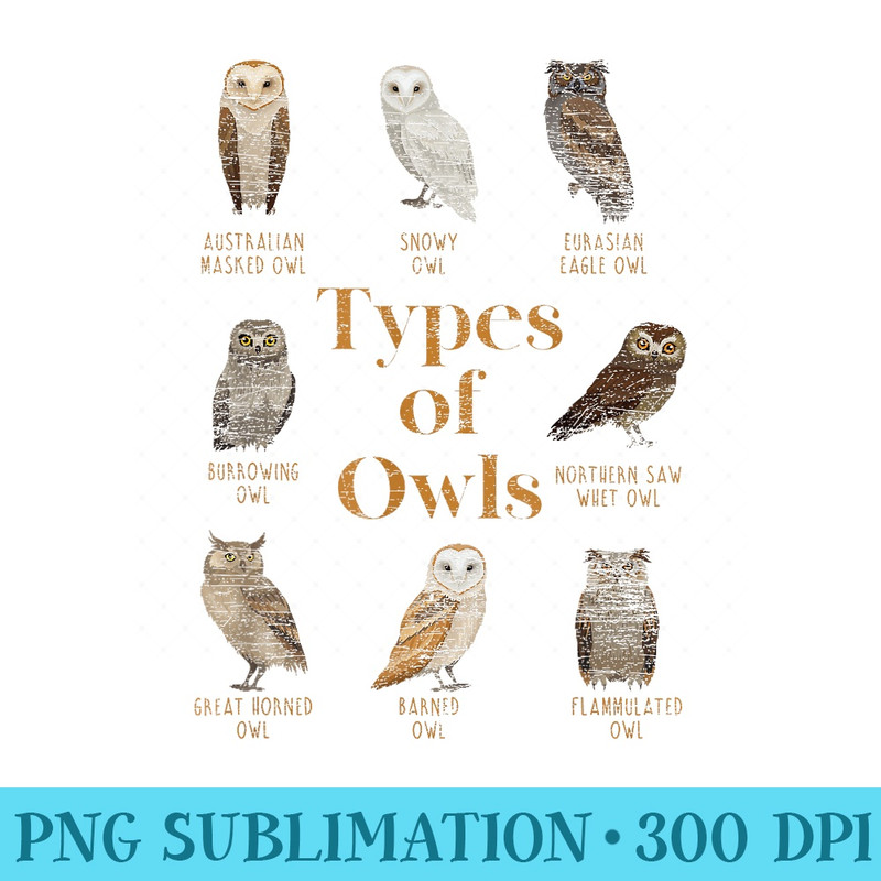 Types Of Owls Ornithologist Animal Wise Bird Lover Owl - PNG Download Source - Stunning Sublimation Graphics