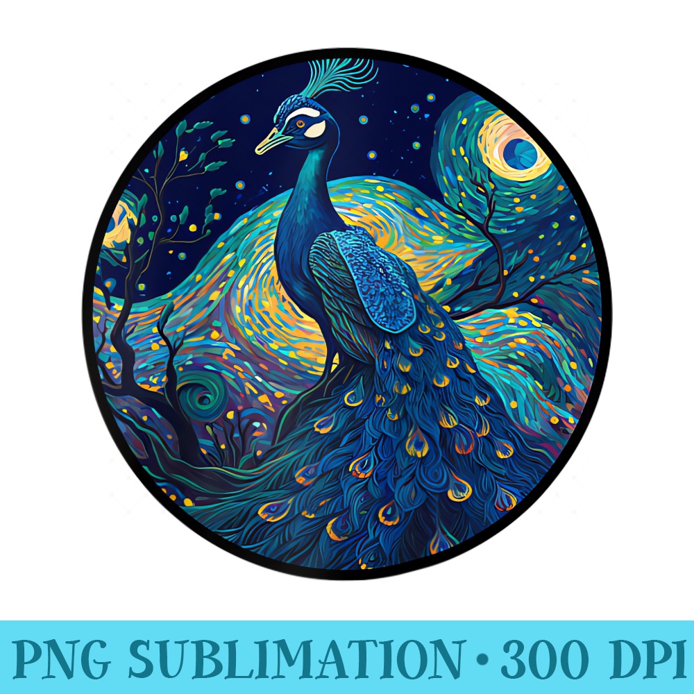 Peacock in Starry Night Painting Raglan Baseball - Shirt Graphic Resources - Unlock Vibrant Sublimation Designs