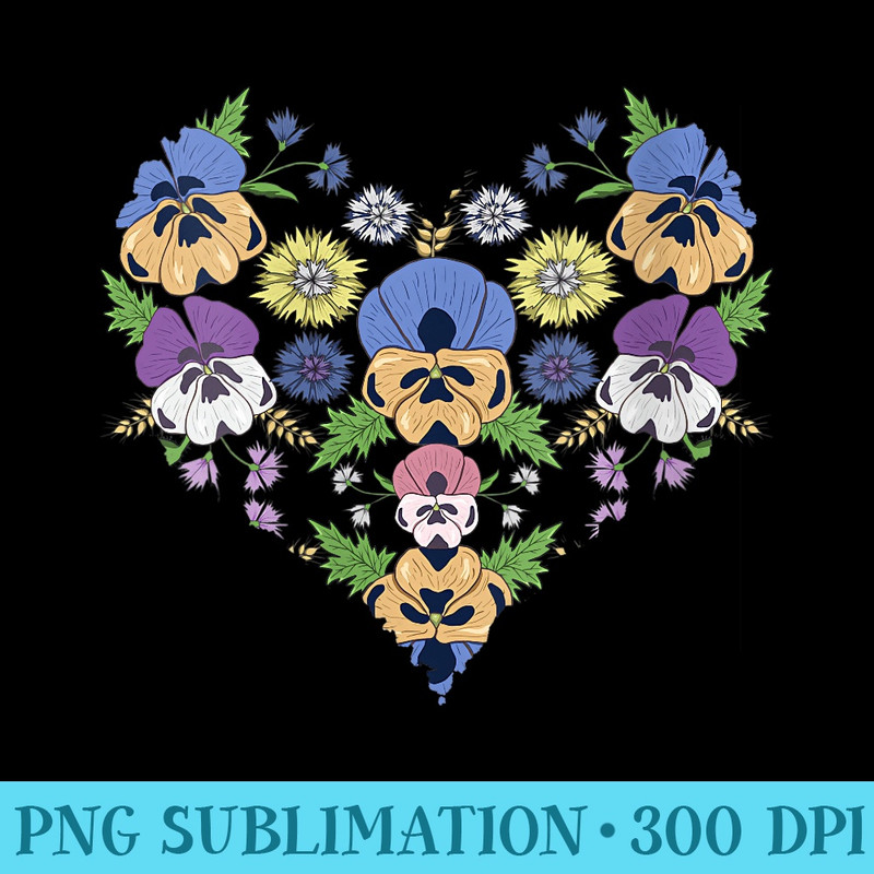 Womens Pansy Flowers Heart Pansies Floral Ukrainian Vyshyvanka - PNG Image Library Download - Eco Friendly And Sustainable Digital Products