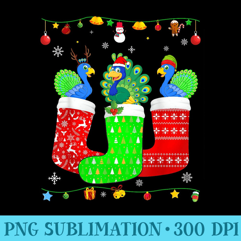 Three Peacock In Christmas Socks Matching Xmas Pajama - High Resolution PNG Designs - Unleash Your Creativity