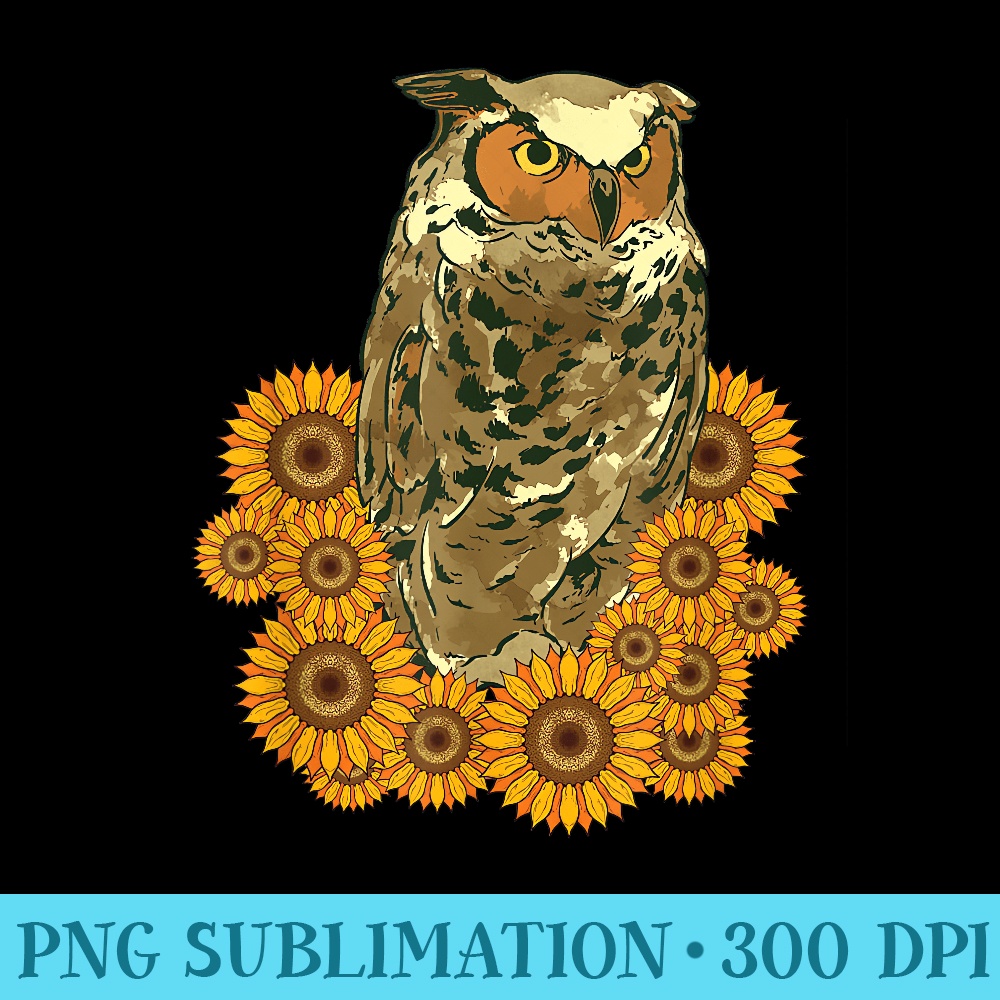 Yellow Flower Forest Animal Bird Lover Vintage Sunflower Owl - High Quality PNG files - Trendsetting And Modern Collections