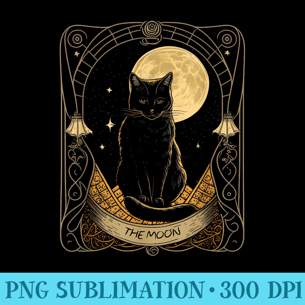 Tarot Card Crescent Moon And Cat Graphic - PNG Download Icon - Perfect for Personalization