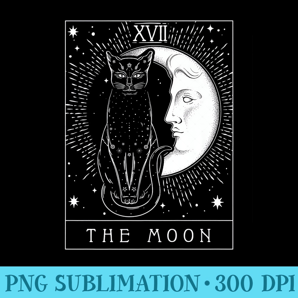 Tarot Card Crescent Moon And Cat Graphic Premium - Casual Shirt PNG - Unlock Vibrant Sublimation Designs