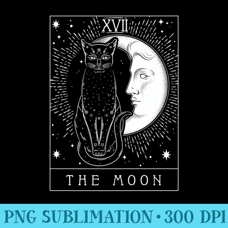 Tarot Card Crescent Moon And Cat Graphic Premium - Casual Shirt PNG - Unlock Vibrant Sublimation Designs