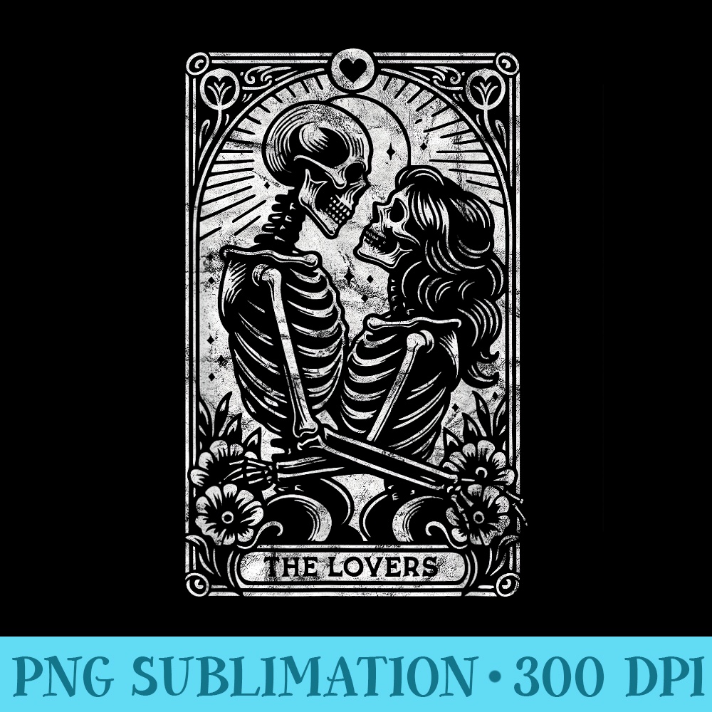 The Lovers Vintage Skeleton Couple Skull Gothic Tarot Card - Digital PNG Downloads - Spice Up Your Sublimation Projects