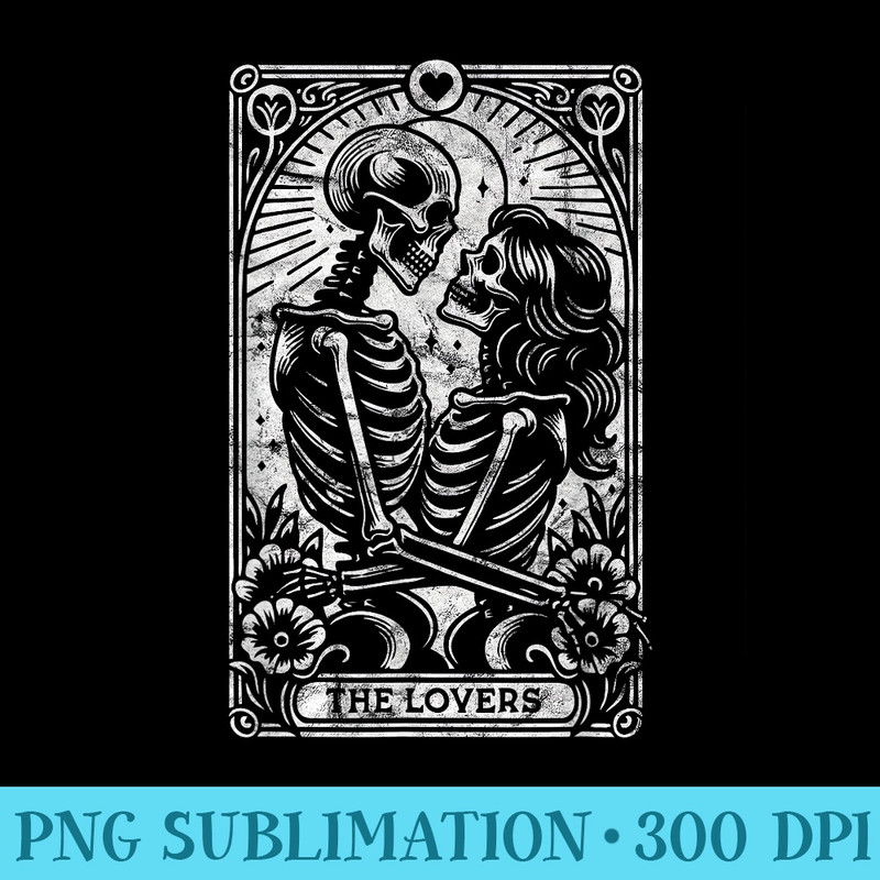 The Lovers Vintage Skeleton Couple Skull Gothic Tarot Card - Digital PNG Downloads - Spice Up Your Sublimation Projects
