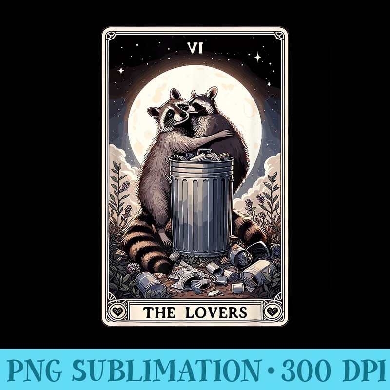 Raccoon Tarot Card The Lovers Garbage Can Raccoon - Blank Shirt Template PNG - Instant Access To Downloadable Files