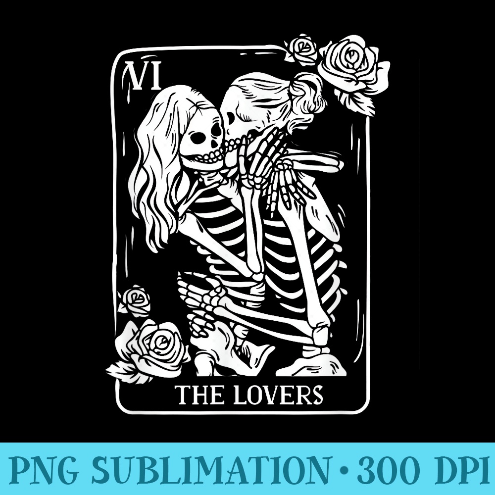 The Lovers Tarot Card Occult Goth Kissing Lesbian Skeleton - Digital PNG Artwork - Capture Imagination with Every Detail