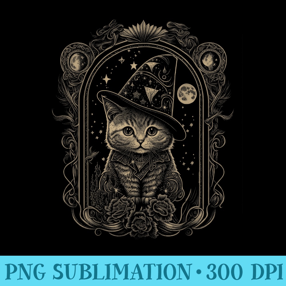 The Wizard Cat Tarot Card Goth Emo Occult Women Girls - Stylish Shirt PNG - Create with Confidence