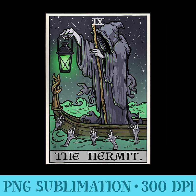 The Hermit Tarot Card Gothic Halloween Grim Reaper Horror - Transparent Shirt Design - Instant Access To Downloadable Files