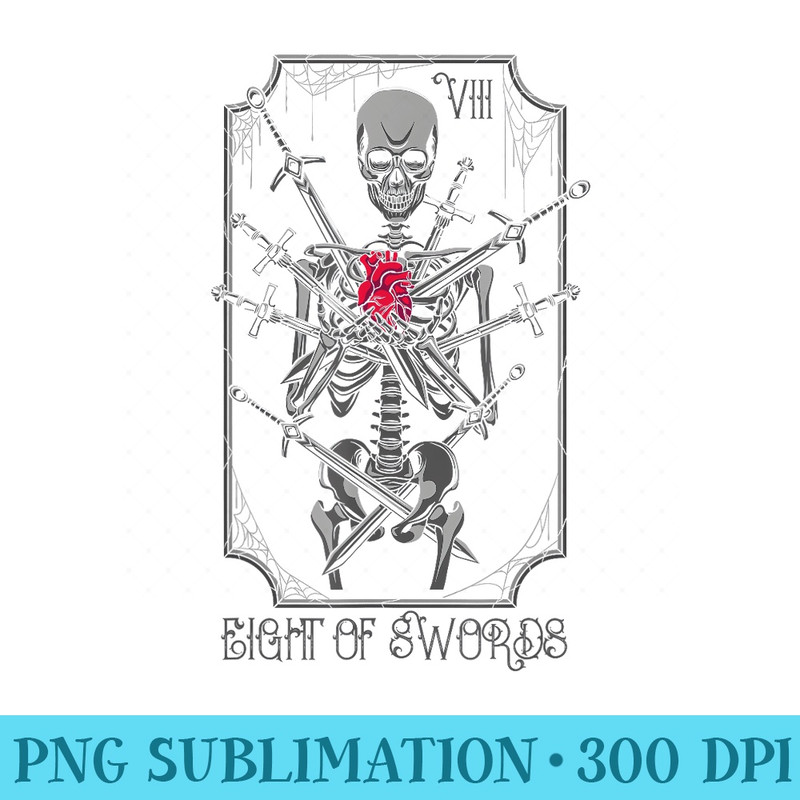 Tarot Card 8 of Swords Skeleton Witch Pagan Occult - Digital PNG Downloads - Perfect for Creative Projects