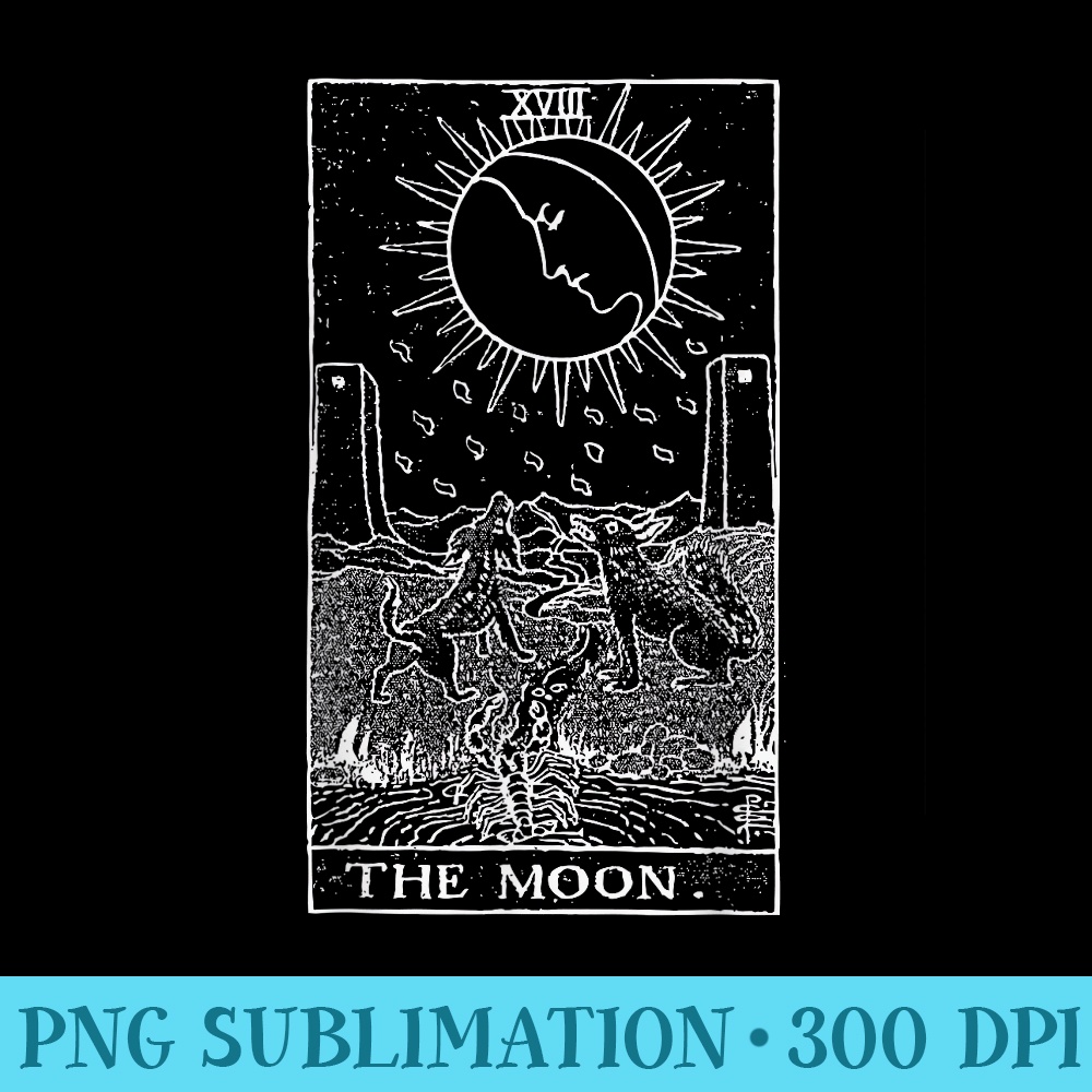 Tarot Cards The Moon Occult Design - Printable PNG Graphics - Perfect for Sublimation Mastery