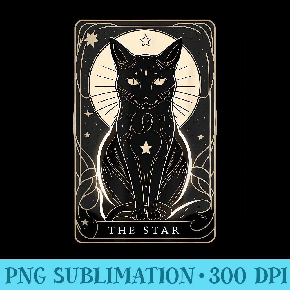 Star Cat Tarot Card Graphic for Tarot Cat Lovers T - Free Transparent PNG Download - Limited Edition And Exclusive Designs