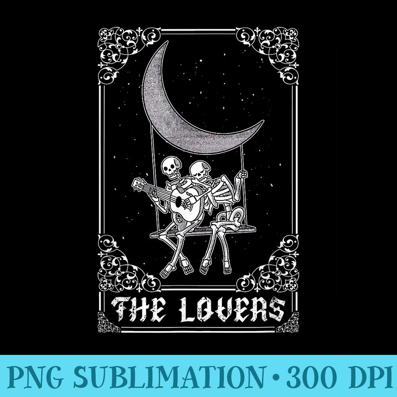 The Lovers Vintage Tarot Card Gothic Halloween Skeleton Moon - Shirt Vector Art - Create with Confidence