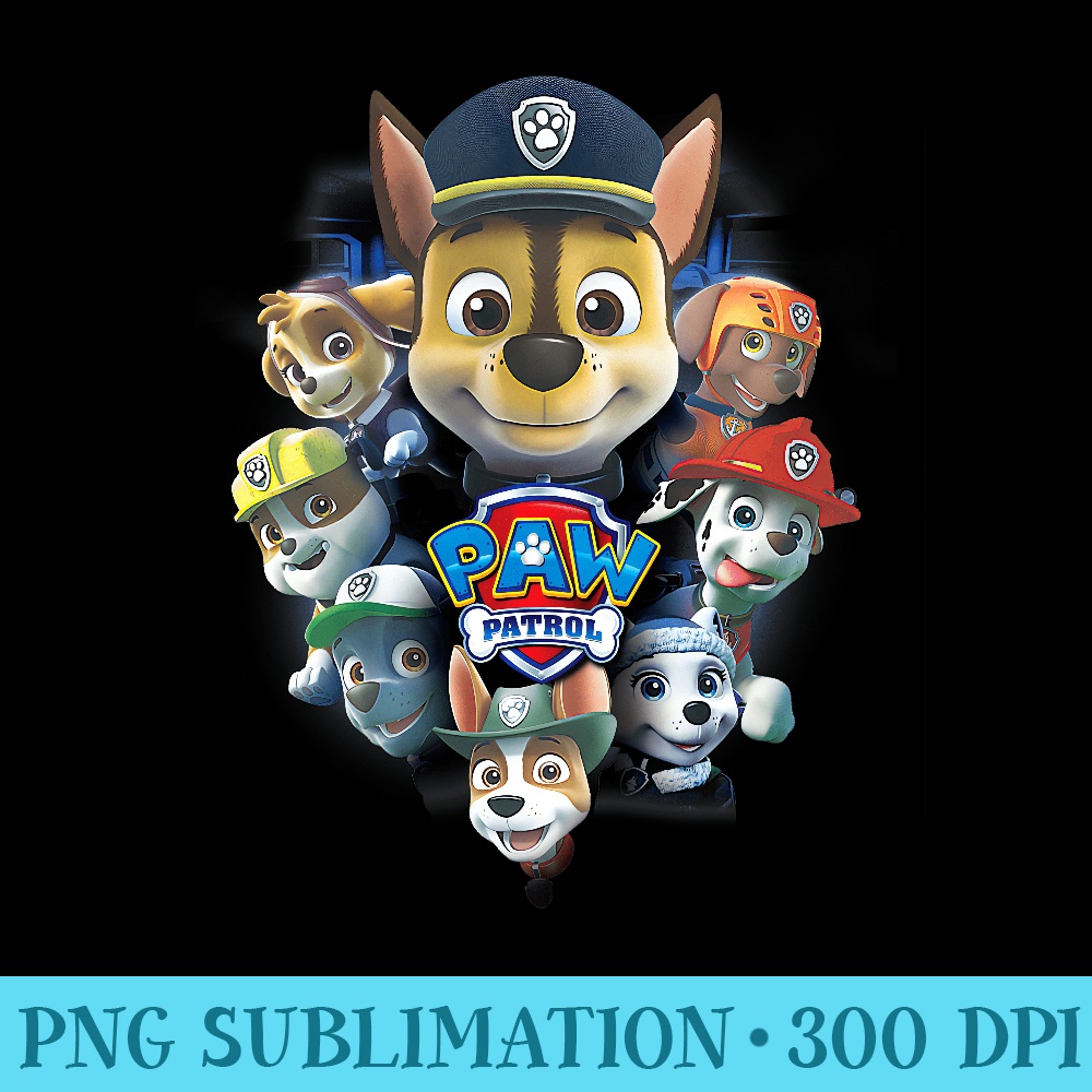 PAW Patrol Leader Chase With Multiple Smiling Pups T - Download PNG Files - Stunning Sublimation Graphics