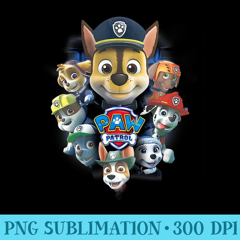 PAW Patrol Leader Chase With Multiple Smiling Pups T - Download PNG Files - Stunning Sublimation Graphics