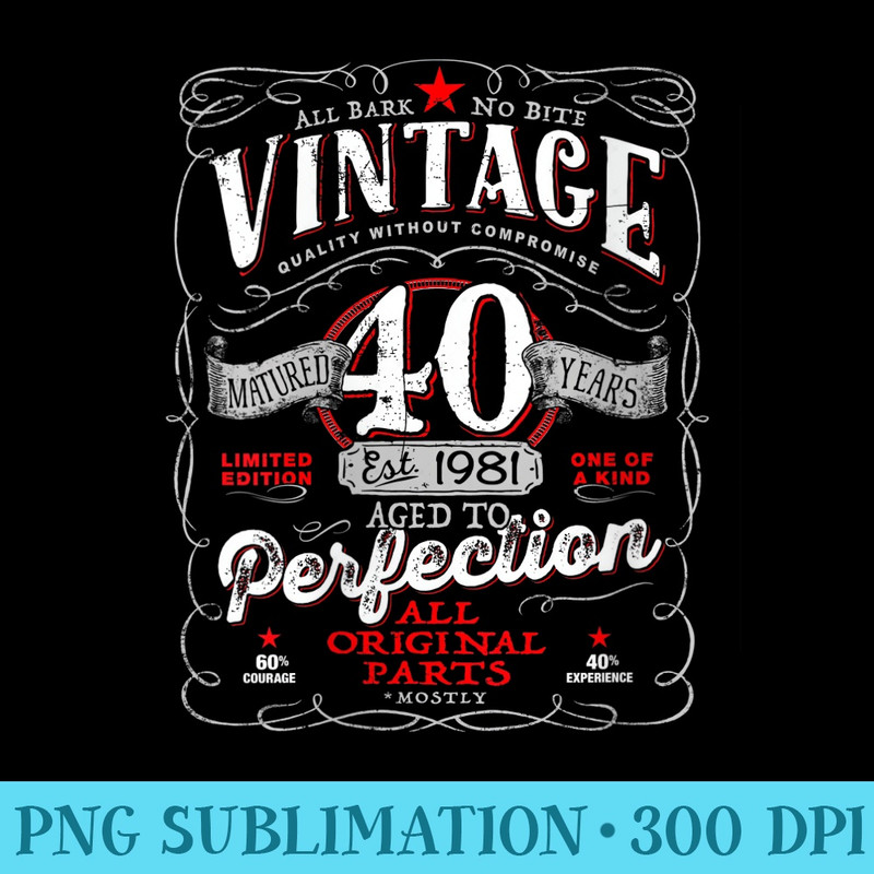 Womens Vintage 40th Birthday Top For Him 1981 Aged To Perfection - Shirt Clipart Free PNG - Unleash Your Inner Rebellion