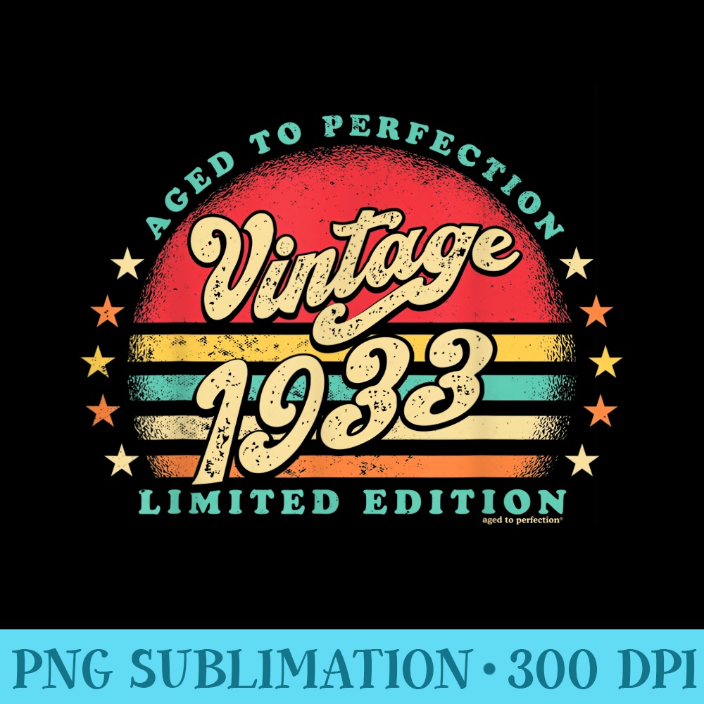 90th Birthday 1933 aged to perfection born in 30s retro sun - Transparent PNG Download - Limited Edition And Exclusive Designs