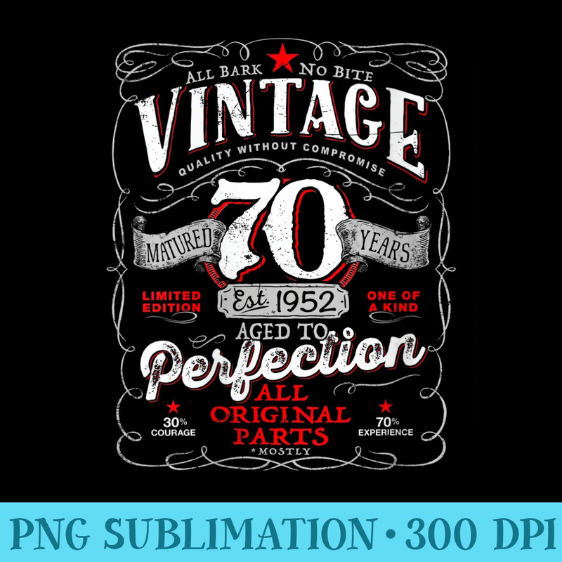 Womens Vintage 70th Birthday For Him 1952 Aged To Perfection Father - Shirt Mockup Download - Easy-To-Print And User-Friendly Designs