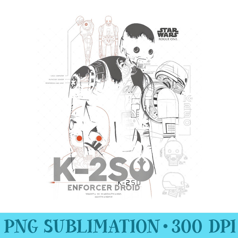 Star Wars Rogue One K2SO Schematic Detail Print T - PNG Graphics Download - Instantly Transform Your Sublimation Projects