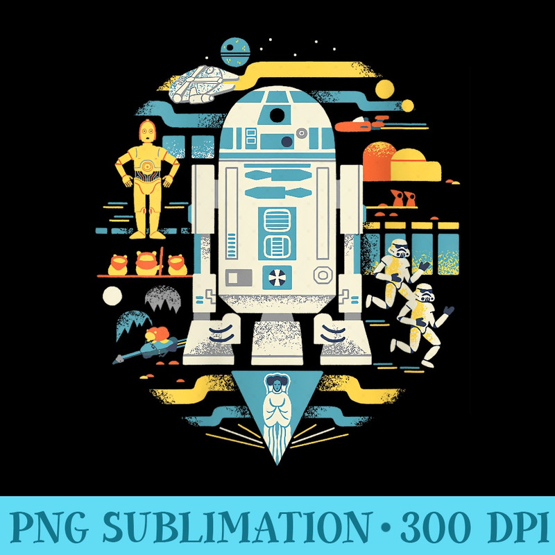 Womens Star Wars R2D2 Circle Collage - Sublimation clipart PNG - Vibrant and Eye-Catching Typography