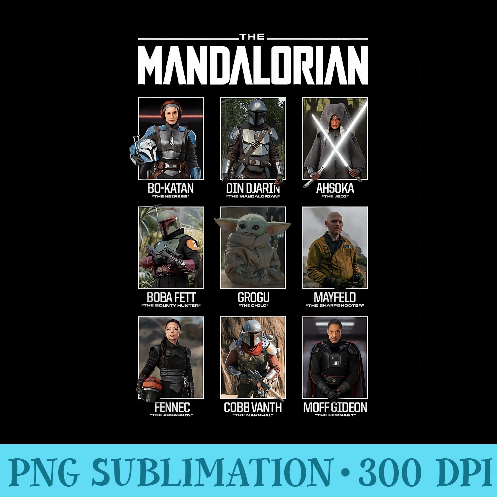 Star Wars The Mandalorian Character Grid - Exclusive PNG designs - Capture Imagination with Every Detail