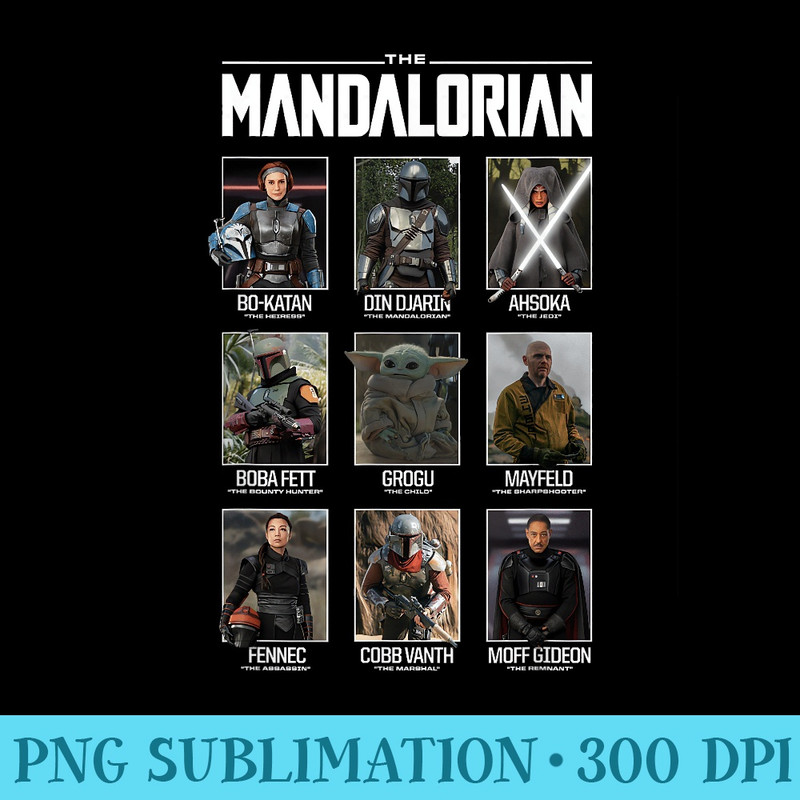 Star Wars The Mandalorian Character Grid - Exclusive PNG designs - Capture Imagination with Every Detail
