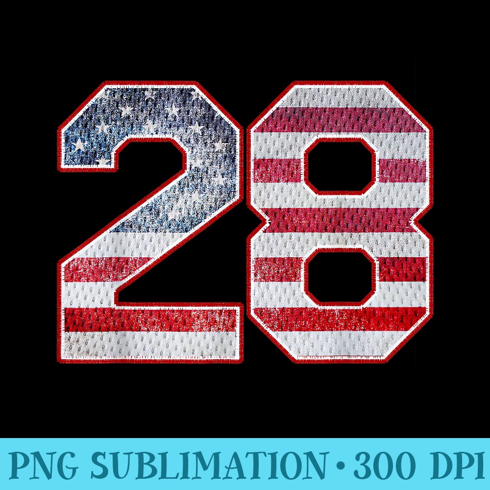 Jersey Player Number 28 Personalized Sports American Flag - PNG Download Icon - Fashionable and Fearless