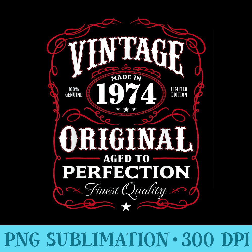 Vintage Made In 1974 T 44th Birthday - Shirt Print PNG - Quick And Seamless Download Process