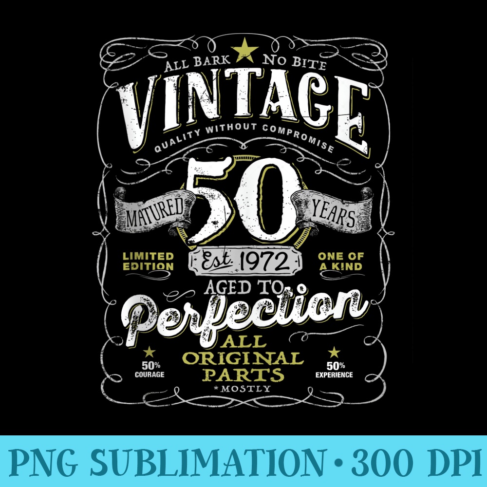 Vintage 50th Birthday For Him 1972 Aged To Perfection - PNG Clipart Download - High Resolution And Print-Ready Designs