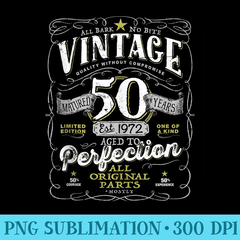Vintage 50th Birthday For Him 1972 Aged To Perfection - PNG Clipart Download - High Resolution And Print-Ready Designs