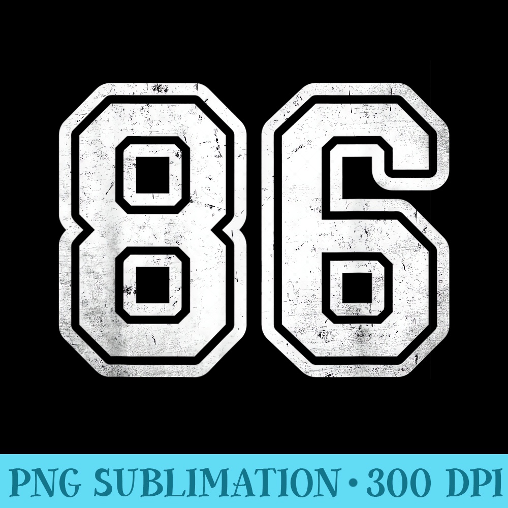 Number 86 White Sports Jersey Vintage 86th Birthday - Shirt Illustration PNG - Perfect for Sublimation Mastery