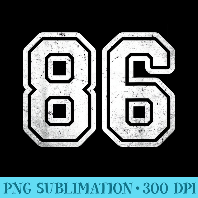 Number 86 White Sports Jersey Vintage 86th Birthday - Shirt Illustration PNG - Perfect for Sublimation Mastery