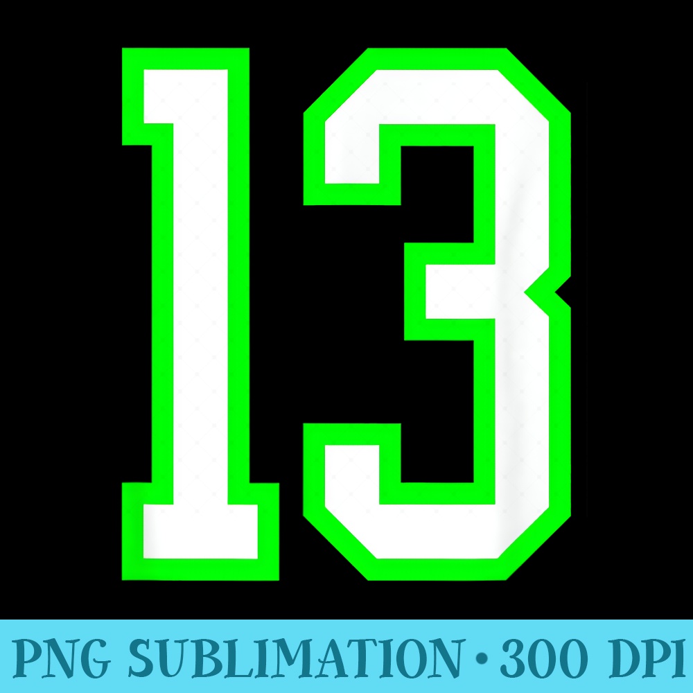 Sports Team Jersey 13 White Lime Jersey Number - Stylish Shirt PNG - Capture Imagination with Every Detail