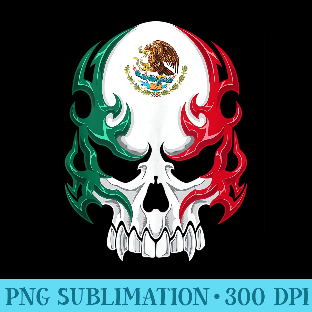 Mexico Flag Mexican Skull Tribal Style Hecho En Mexico - PNG Download Database - Premium Quality PNG Artwork