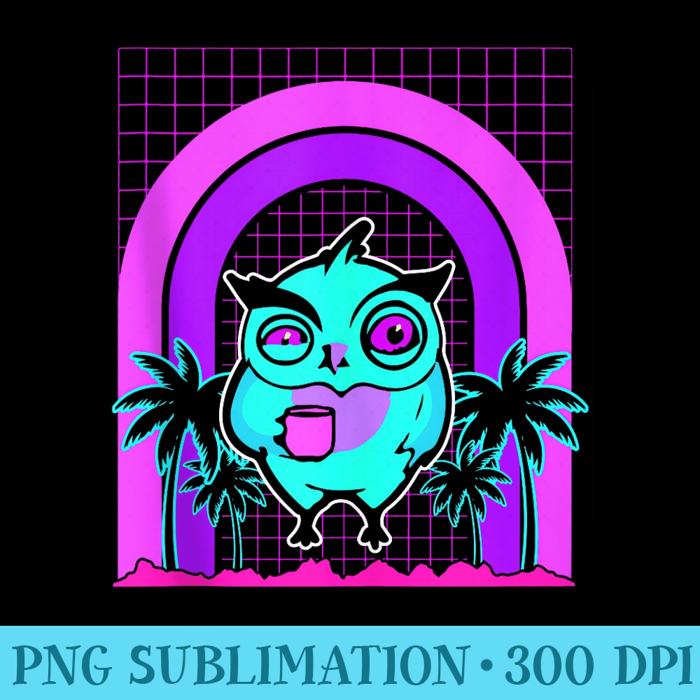 Aesthetic Vaporwave Outfits with Coffee Owl Vaporwave - PNG Download Gallery - Instantly Transform Your Sublimation Projects