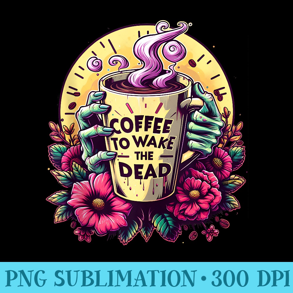 Caffeine in Morning Coffee Awake with Dead Humor Zombie Art - High Resolution PNG Download - Quick And Seamless Download Process