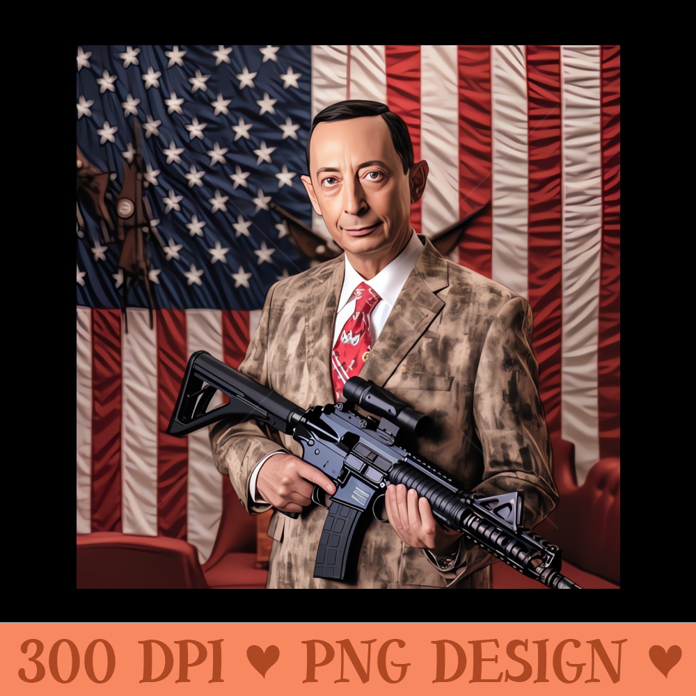 Pee Wee Herman with machine gun, USA flag behind - Download PNG Artwork - Lifetime Access To Purchased Files