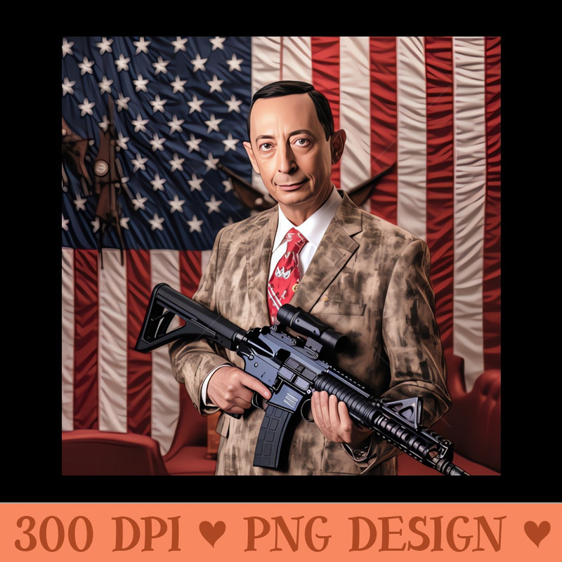 Pee Wee Herman with machine gun, USA flag behind - Download PNG Artwork - Lifetime Access To Purchased Files