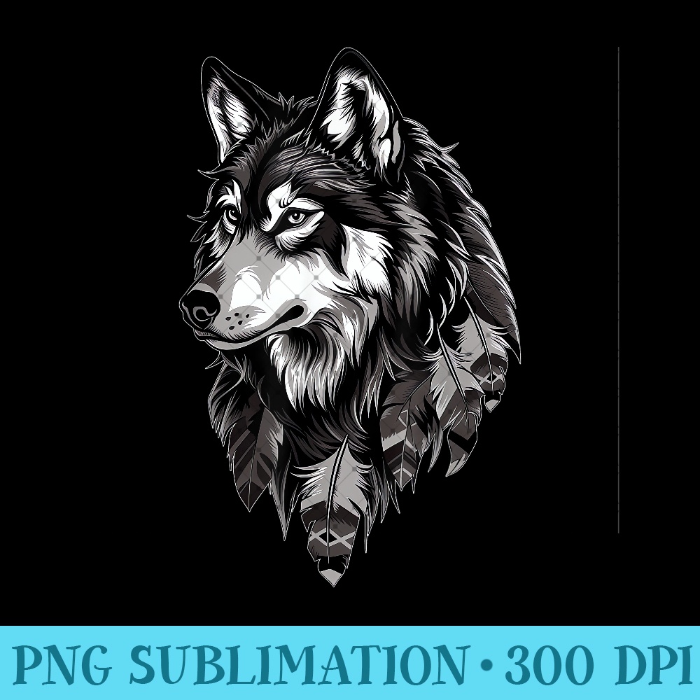 Wolf Majestic Native American Style Grey Wolf & Animal Lover - PNG design downloads - Create with Confidence
